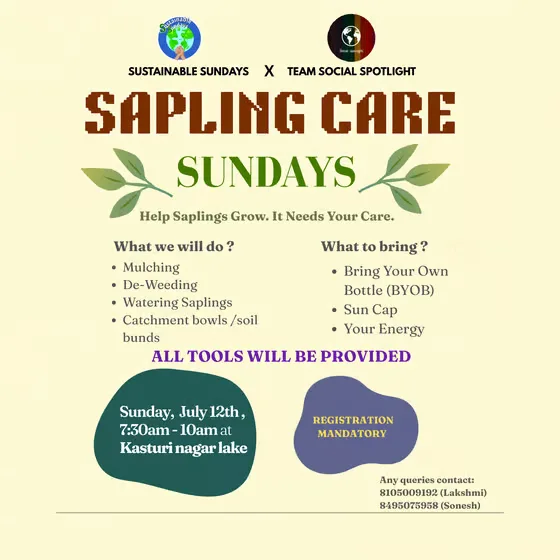 Join us every sunday for sapling Sundays at Kasturi nagar Lake - TSS photo 1